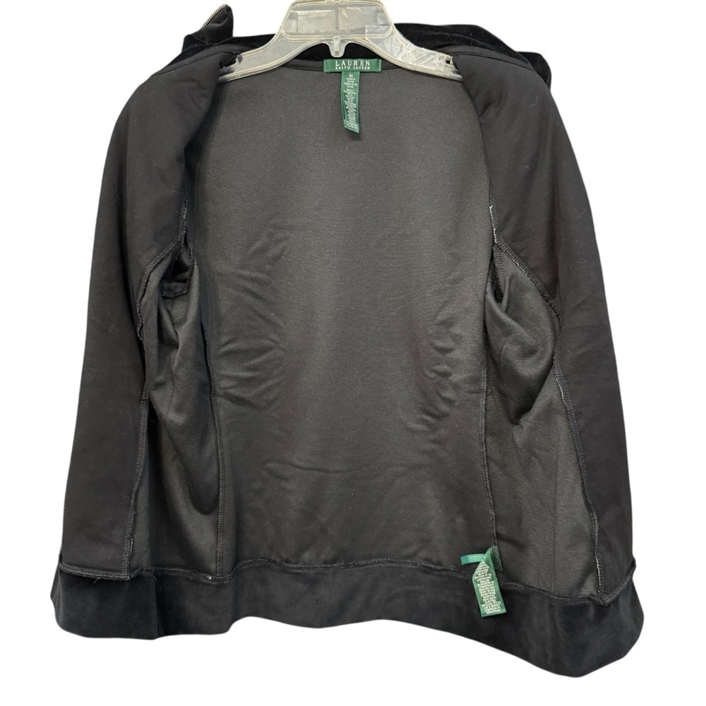 Lauren Ralph Lauren Black Velour Jacket Women’s M Zip Front Collared - Picture 2 of 5